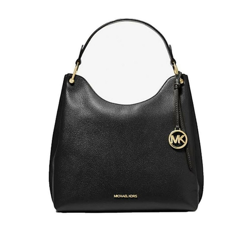 Michael Kors Joan Large Black Pebbled Leather Shouchy Shoulder Bag, handbag